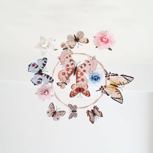 White Butterfly Mobile, Butterfly Baby Mobile, Butterfly Mobile Nursery, Flower and Butterfly Mobile, Rustic Mobile, Boho Butterflies Mobile