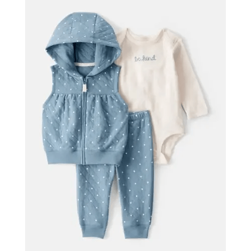 Baby Girl 3-Piece Polka Dot Quilted Little Vest Set - Blue/Ivory | Carter's
