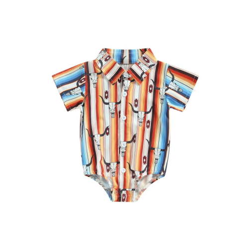 Wassery Baby Boys Summer Romper Clothes Short Sleeve Cow Print Shirt Jumpsuit Button Down Lapel Bodysuit Newborn Outfit 0-24M