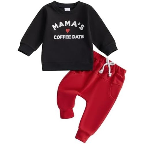 BemeyourBBs Toddler Baby Boy Fall Winter Clothes Funny Letter Long Sleeve Sweatshirt and Pants Set 2 Piece Sweatsuit Outfit