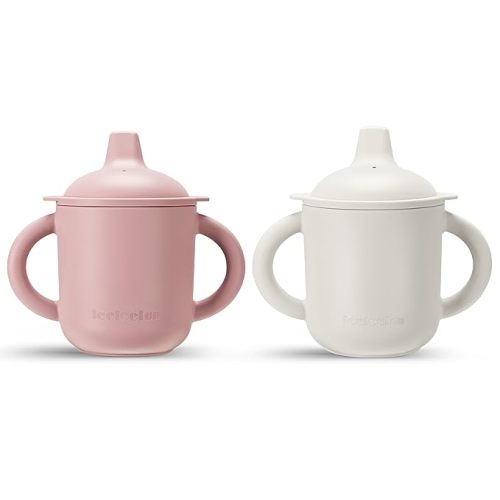Leeleelon Silicone Sippy Cups for Baby, 100% Leak-Proof Training Cup for Toddler with Handles, Soft Spout Sippy Cup for Infants, 6+ Months, 6oz/180ml (Pack of 2) - 2 Count (Pack of 1) - Pink/Beige White