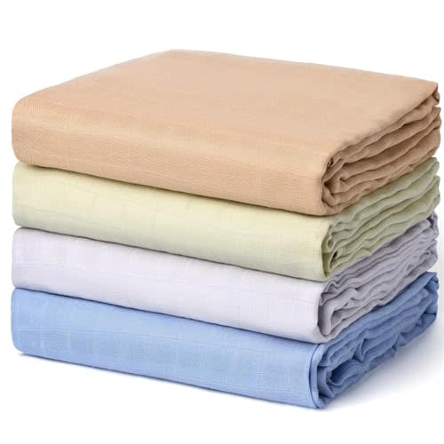 Momcozy Baby Muslin Swaddle Blanket, 4 Pack Large 47 X 47 Inches Breathable Swaddling Receiving Blankets for Baby Boy & Girl, Soft Silky and Skin-Friendly Unisex Baby Blankets, Mint Green Blue