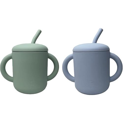 Jane and Kate - 2 Pack, 100% Food Grade Silicone Training Cup and Straw | 6 Months Plus, 5oz, 150 mL, Spill Proof (Green and Blue)