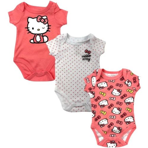 Hello Kitty Infant Girls' 3-Piece Short Sleeve Bodysuit Set, Rose, 3 Months