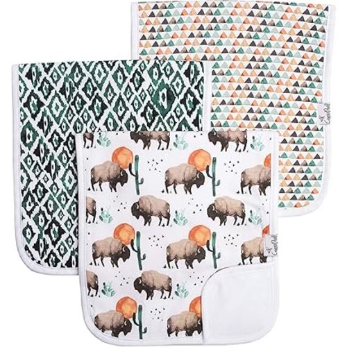 Copper Pearl Premium Baby Burp Cloths - 3-Pack Large Cotton Burp Cloths, Extra Soft Spit Up Rags with 3 Absorbent Layers, Perfect for Baby Boy Gifts (21" x 10" Size, Bison Set)