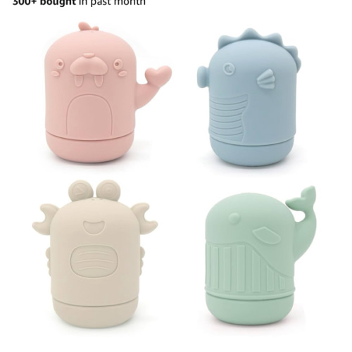 Ginbear Silicone Baby Bath Toys, Non-Toxic Mold Free Infant Squirty Bathtub Toys for Toddlers 6 Months+, Pack of 4 (Marine)