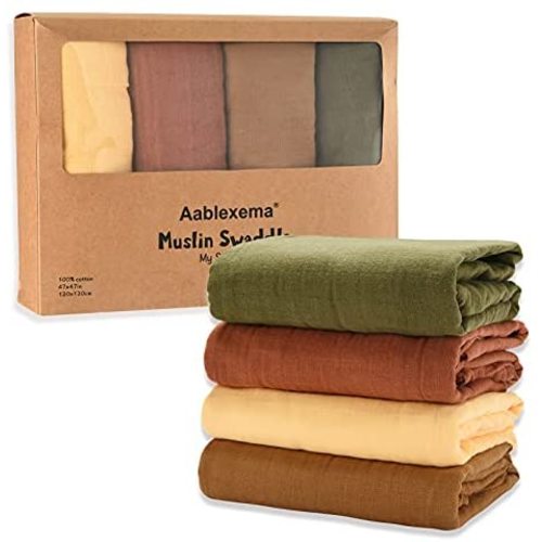Muslin Baby Swaddle Blankets,Set of 4 Cotton Neutral Newborn Soft Receiving Blanket Swaddle Wrap for Boys & Girls,Forest Theme (47” x 47”)