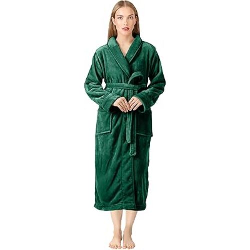 NY Threads Premium Women's Robe Plush Soft Long Bathrobe Warm Fleece Shawl Collar Spa Robe