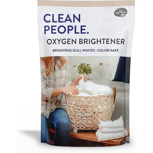 The Clean People Oxygen Brightener Stain Remover - Bleach Alternative, Simple Ingredients, Brightens Dull Whites AND Colors - Stain Remover for Laundry - 41 oz