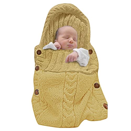 XMWEALTHY Newborn Baby Wrap Swaddle Blanket Knit Sleeping Bag Receiving Blankets Stroller Wrap for Baby (Turmeric) (0-6 Month)