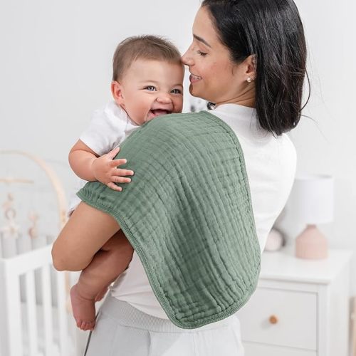 Comfy Cubs Muslin Burp Cloths Set Large 100% Cotton Hand Washcloths for Babies, Baby Essentials 6 Layers Extra Absorbent and Soft Boys & Girls Baby Bibs & Burp Cloths Set (Fern, 6-Pack, 20" X10") - 6-Pack 20"X10"