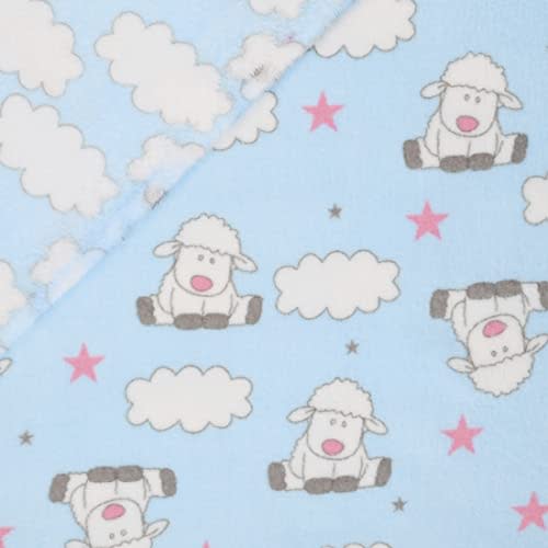 Mook Fabrics Fleece Flannel 2 Sided DP038 Sheep, Blue Cut by The Yard