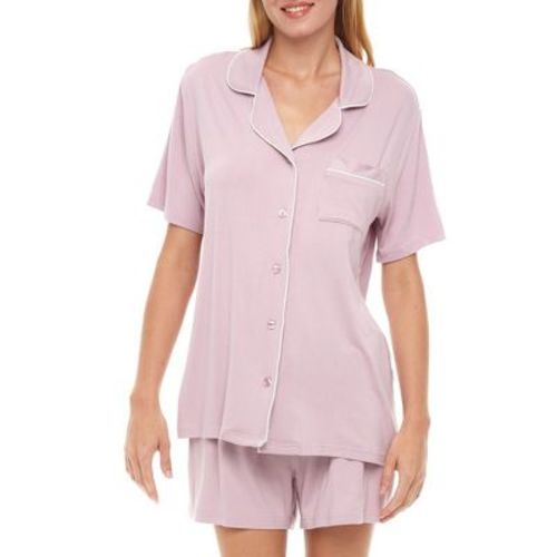Adr Womens Soft Knit Jersey Pajamas Lounge Set, Short Sleeve Top And Shorts With Pockets Black Large