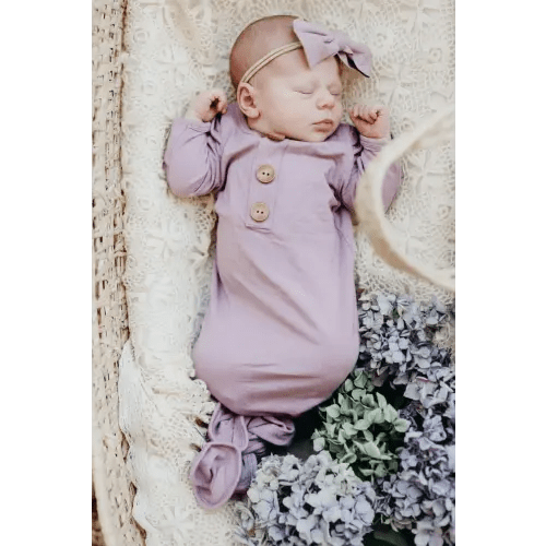 Just a moment...Dusty Purple Bamboo Knotted Gown & Hat