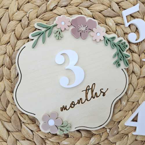 Wildflower Milestone Discs | Interchangeable Numbers Monthly Photo Prop Set | Newborn Photo Props