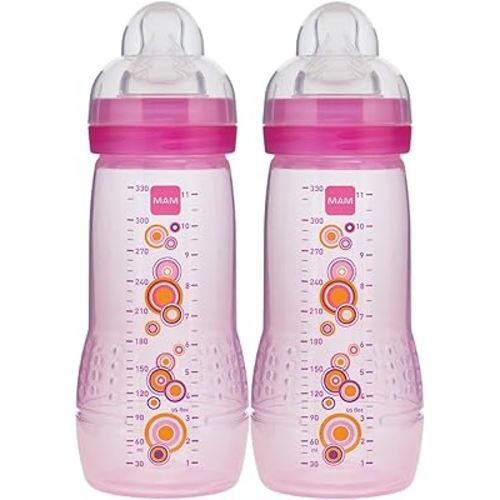 MAM Easy Active Baby Bottle 11oz, Easy Switch Between Breast and Bottle, Easy to Clean, 4+ Months, Girl