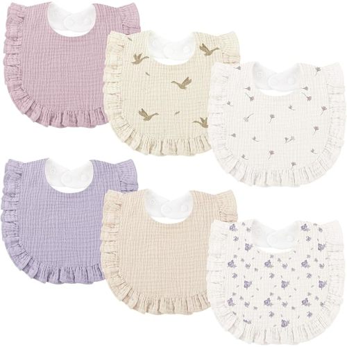Bearmoss 6 Pack Muslin Baby Bibs for Drooling and Teething, Soft Bibs for Girls, Boys, Newborn