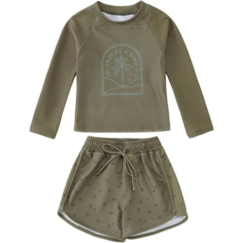 Toddler Baby Boys Swimsuit Trunk Rashguard Set 2pcs Swimwear Bathing Suit Long Sleeved Sunsuit Swim Shirt UPF 50+