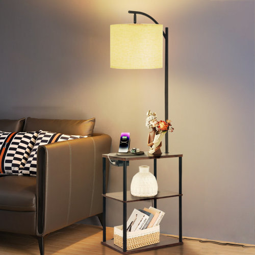 Ebern Designs 59.06'' Tray Table Floor Lamp with USB & Type-C & AC Port,Modern Shelves Side Table & Reviews | Wayfair