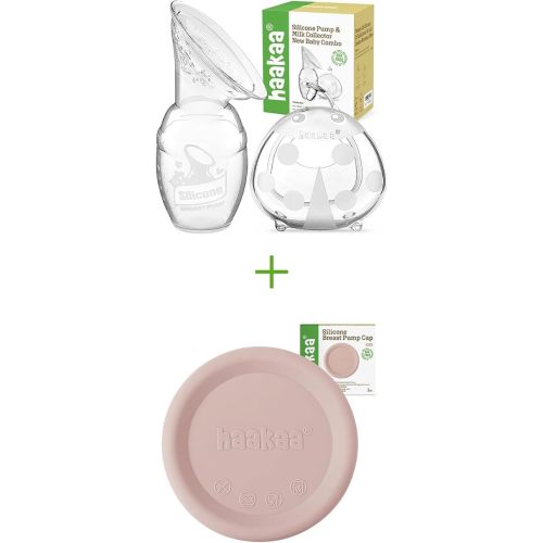 haakaa Manual Breast Pump 4oz/100ml and Ladybug Milk Collector 2.5oz/75ml and Silicone Cap (Blush) Combo