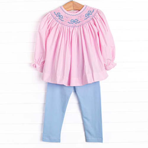 Belle Bow Smocked Legging Set, Pink – Stitchy Fish