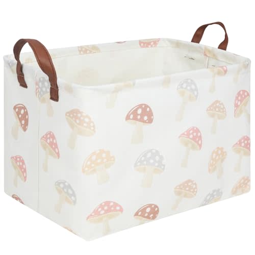 FXOCSHE Rectangular Baby Laundry Basket,Mushroom Basket,Collapsible Waterproof Kids Toys Storage box,kids gift hamper,Toy Bins,Baby Room Decor(Mushroom)