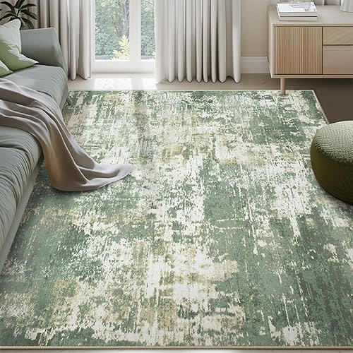 Washable Area Rugs 5'x7' Non-Slip Modern Abstract Soft for Living Room Entryway Bedroom Nursery, Print Pattern, Light Green/Yellow