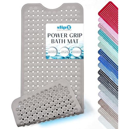SlipX Solutions Power Grip Bathtub Safety Mat | Precision Grip Technology for Longer, Stronger, & Softer Wet Surface Protection | Solid Tan 39"x16"