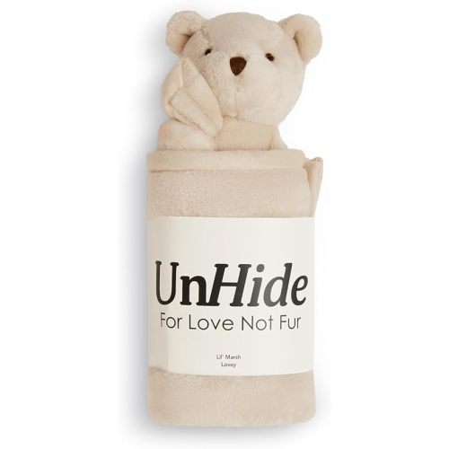 UnHide Lil' Marsh Lovey - Super Soft Baby Blanket with Stuffed Animal - Perfect for Home, Travel and On The Go - 20' x 20', Bear