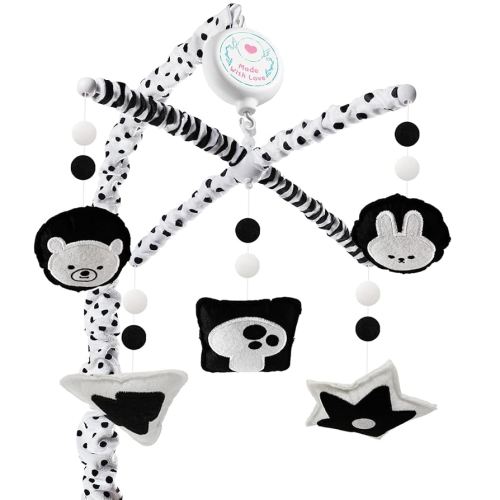 Montessori Crib Mobile – High-Contrast Baby Mobile for Crib, Black and White Baby Crib Mobile with Upgraded 3-Mode Music Box, Visual Development Nursery Mobiles, Fits Standard Cribs