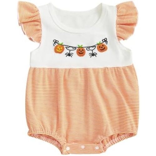 Halloween Baby Clothes Newborn Girl Fly Sleeve Pumpkin Bubble Romper Bodysuit Halloween Onesie Cute Fall Outfits