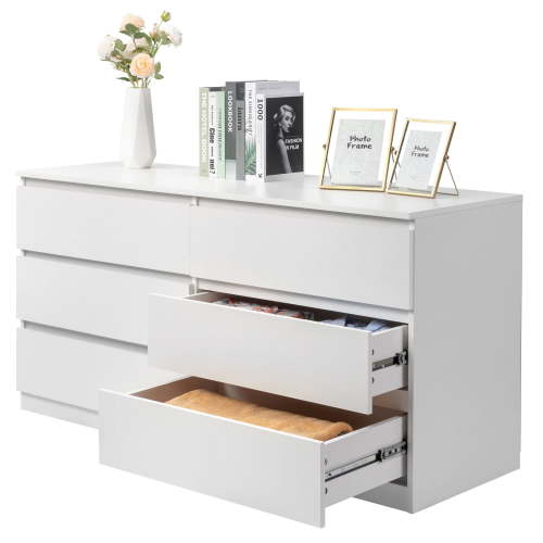 UBesGoo Modern 6-Drawer Dresser, White Finish, Home Chest for Bedroom with Dimensions