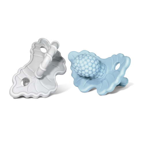 RaZbaby RaZberry Teether 3m+ (2 Pack) - Soft Silicone, BPA Free, Easy-to-Hold - Blue/Grey