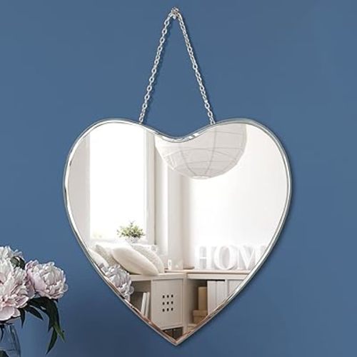 Heart Shaped Mirror with Iron Chain for Wall Decor 12x12 Inch - Wall Hang Real Glass Frameless Decorative Glam Mirror