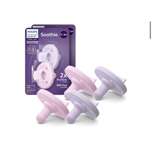 Philips Avent Soothie Baby Pacifiers - 100% Silicone Pacifiers for Babies 0-3 Months, One-Piece Design, BPA-Free, Extra Durable, Lilac and Pink, 4 Pack, Model SCF190/70