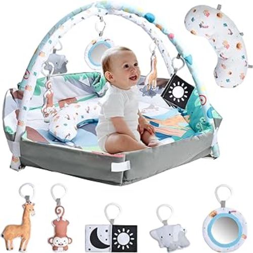 Baby Gym Play Mat, Infant Play Mat and Activity Gym, 8 in 1 Baby Play Gym Mat & Ball Pit, Activity Center for Baby, Play Mats for Babies and Toddlers, Tummy Time Mat Toys 0-3-6-12 Months