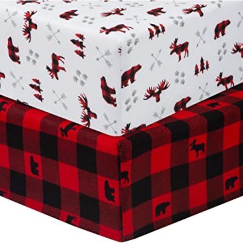 Sammy & Lou Lumberjack 2-Pack Microfiber Fitted Crib Sheet Set, Fits Standard Crib Mattress 28 in x 52 in; Fully Elasticized,