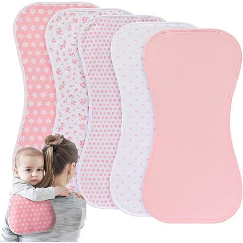 sleepyturtle 5 Pack Waterproof Baby Burp Cloths Extra Absorbent and Soft