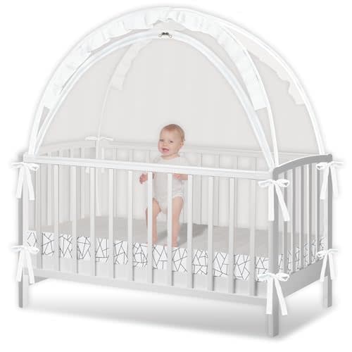 Crib Tent - Crib Net to Keep Baby in, Stop Baby from Climbing Out of Crib, Pop Up Crib Tent with Durable Breathable Net Double Zipper Strong Rods Installation Convenience (Black Line, Large)