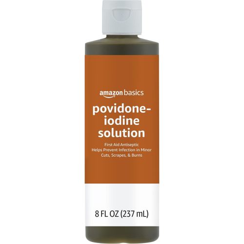 Amazon Basics First Aid Antiseptic, 10% Povidone Iodine Solution First Aid Antiseptic, Unflavored, 8 Fluid Ounces, 1-Pack (Previously Solimo)
