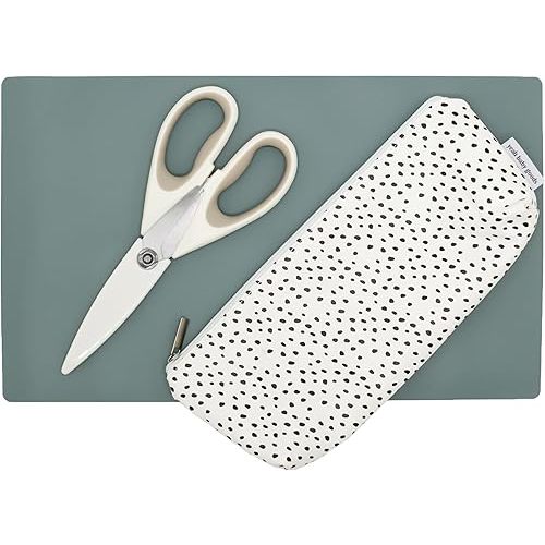 Yeah Baby Goods Toddler Restaurant Essentials Kit – Dots Baby Feeding Set w/Food Scissors, Silicone Placemat & Wipeable Zipper Tote