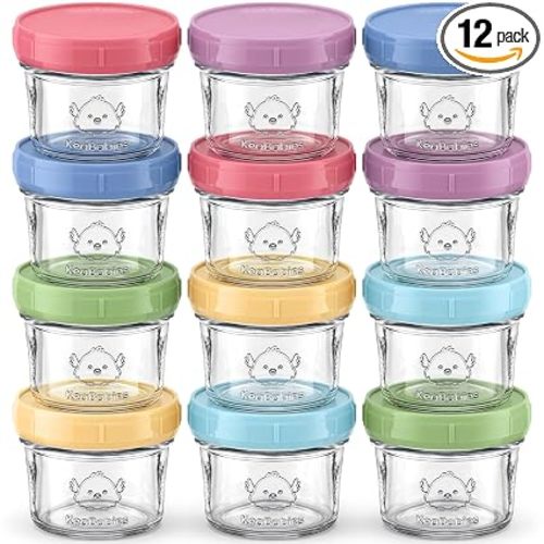 KeaBabies 12pk 4oz Glass Baby Food Containers with Lids, Leak-Proof (Nord)