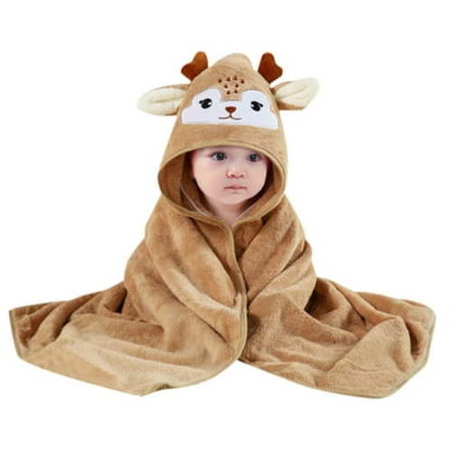 Zhuashum Baby Boys Girls Hooded Bath Towel Cartoon Bathrobe Coral Towel Shower Comfortable Shower Towel Coffee