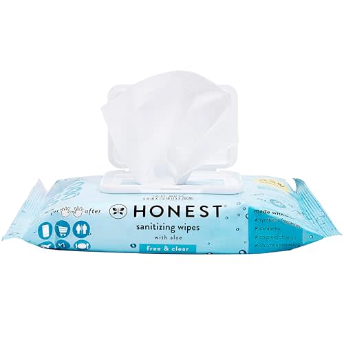 The Honest Company Fragrance Free Sanitizing Alcohol Wipes | Antibacterial + Safe for Hands | Kills 99% of Germs, Made With Aloe | 50 Count (1 Pack)