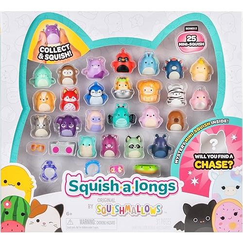 Squish-a-longs by Squishmallows 25 Pack - Series 2 - (25) 1” Mini-Squish, 5 Accessories, 1 Ring, & 1 Collector’s Guide - 2 Chase Figures - Collect, Trade, & Play
