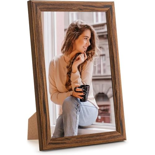 8x12 Wood Frame Brown, Natural Wooden 12x8in Picture Frames, Modern Golden 8 x 12inch Gallery Photo Pic Frame with HD Plexiglass, Horizontal Vertical Wall Mounting Tabletop Display 1Pcs