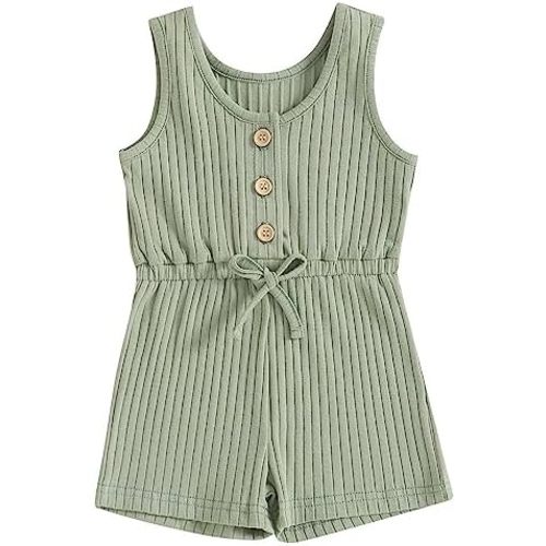 TheFound Toddler Baby Girl Summer Romper Ribbed Clothes Infant Baby Jumpsuit Button Down Rompers Clothing 0-5T