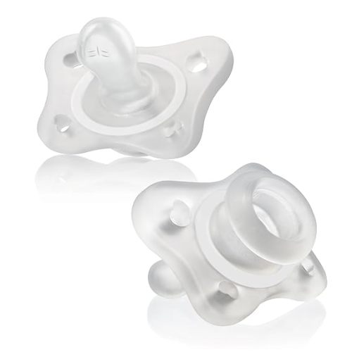 Chicco PhysioForma Mini Orthodontic Pacifier, 0-2m | 100% Silicone | Supports Breathing & Oral Development | One-Piece Design | Extra Small & Light | Includes Sterilizing Case | BPA Free | Clear, 2pk