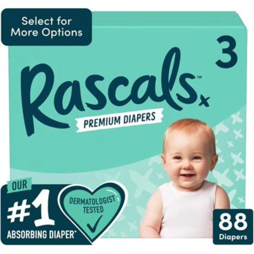 Rascals Premium Diapers Size 3, 88 Count