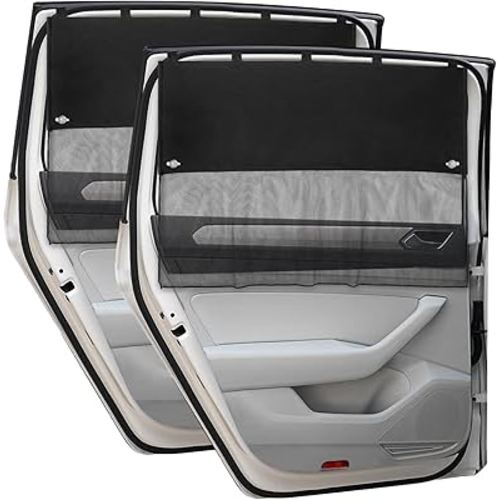 Car Window Shade for Baby, 2 Pack Half Blackout & Half See-Through Magnetic Car Sun Shades for Rear Window with Fixed Suction Cups,Car Window Curtain for Sun/Heat/UV Protection